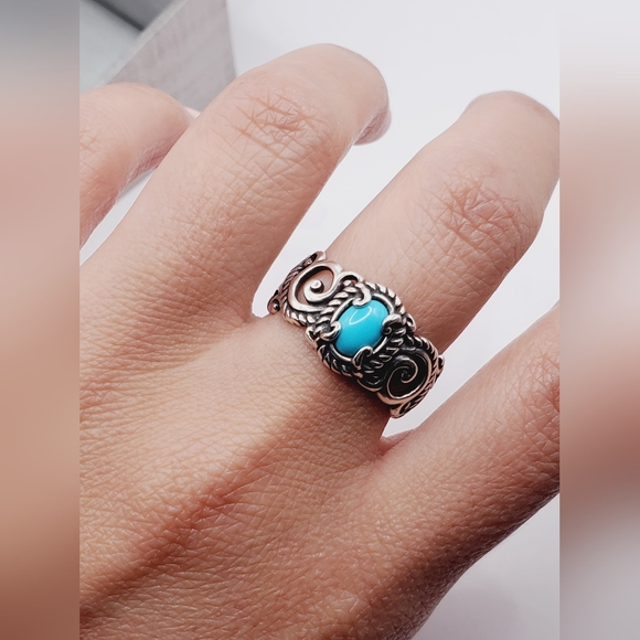 Genuine Blue Sleeping Beauty Turquoise 925 Sterling Silver Eternity Swirl Ring - Picture 5 of 6